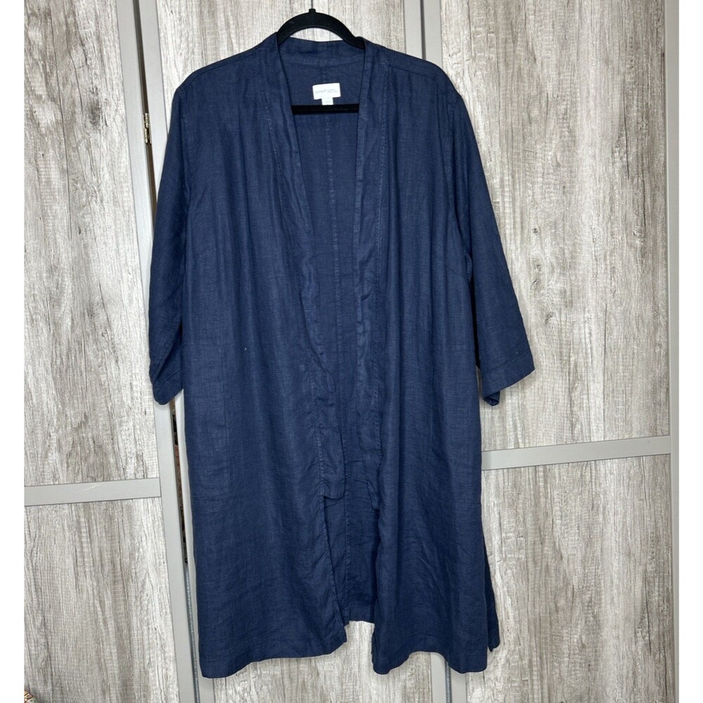 Pure Jill Linen Kimono Jacket Petite Pockets Lagenlook Boho Navy